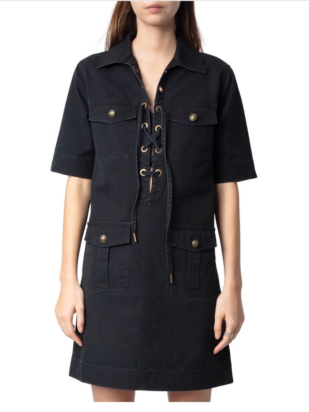 Zadig & Voltaire Black Record Military Cotton Mini Dress - Size XS